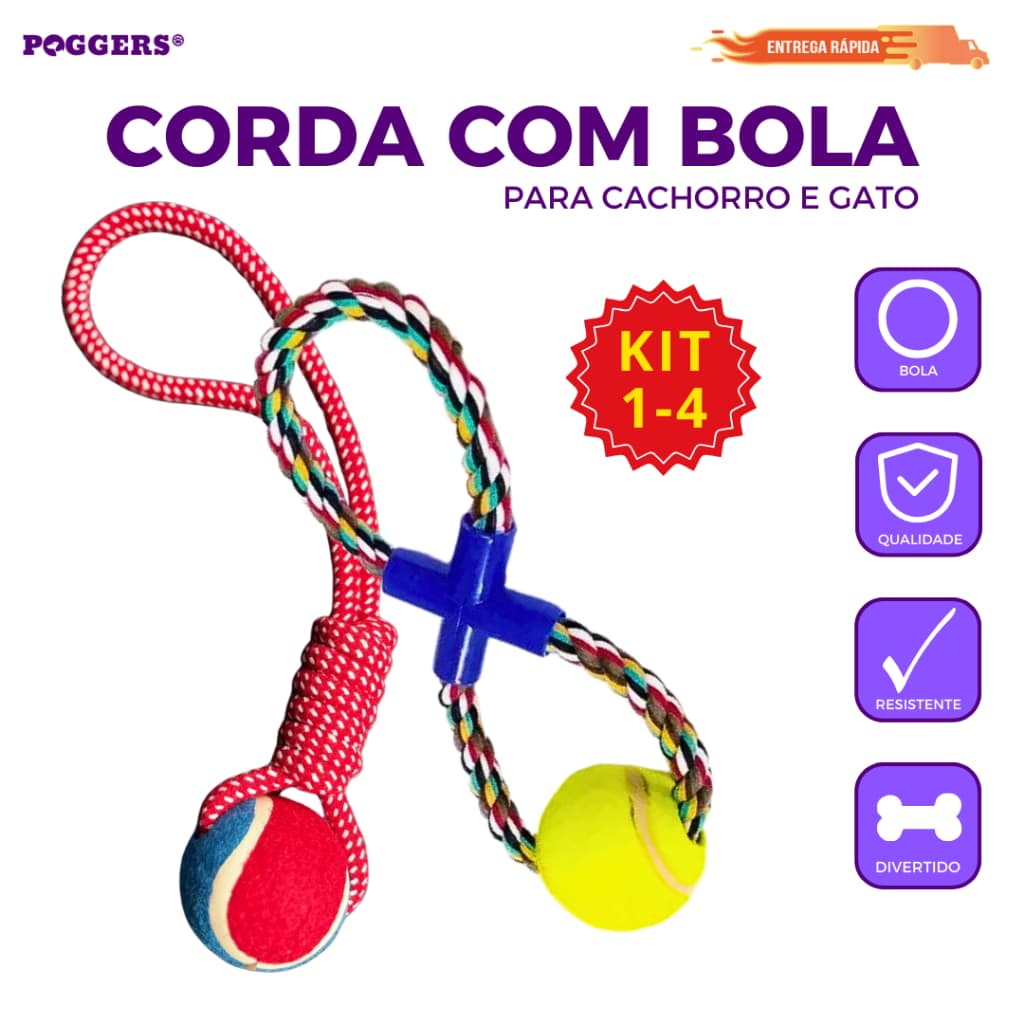 Brinquedo para Cachorro Kit Brinquedo Com Corda Puxador Bolinha Resistente Sortido Cores Variadas