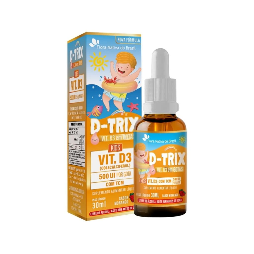 D-TRIX KIDS Suplemento Infantil de Vitamina D (Vit D 500 UI/gota) 30ml Sabor Morango - Flora Nativa