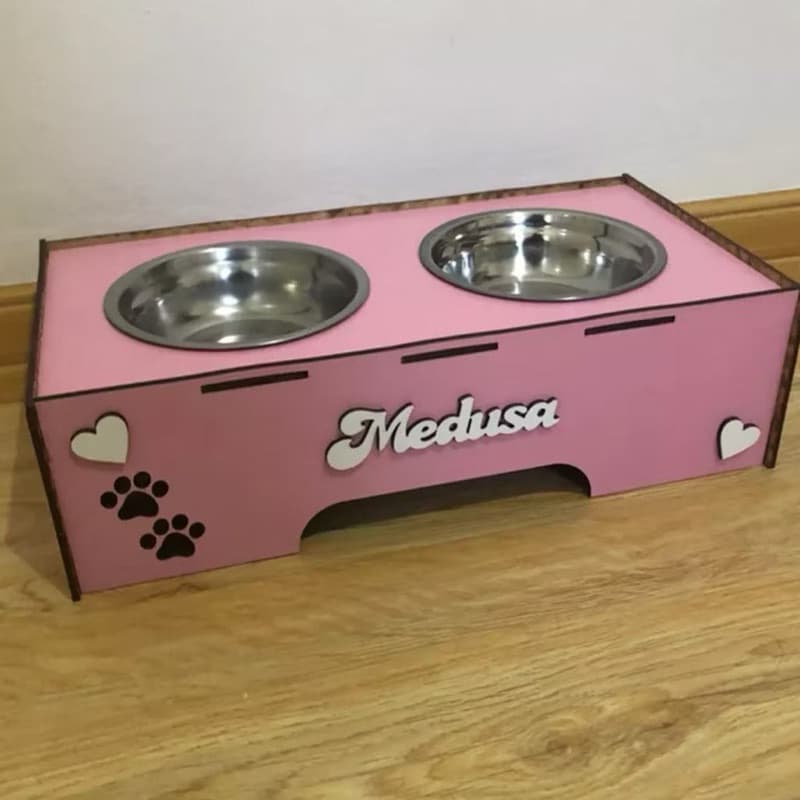 Comedouro para Cão Cachorro e Gato Nome Personalizado Pote de Ração Pet Elevado