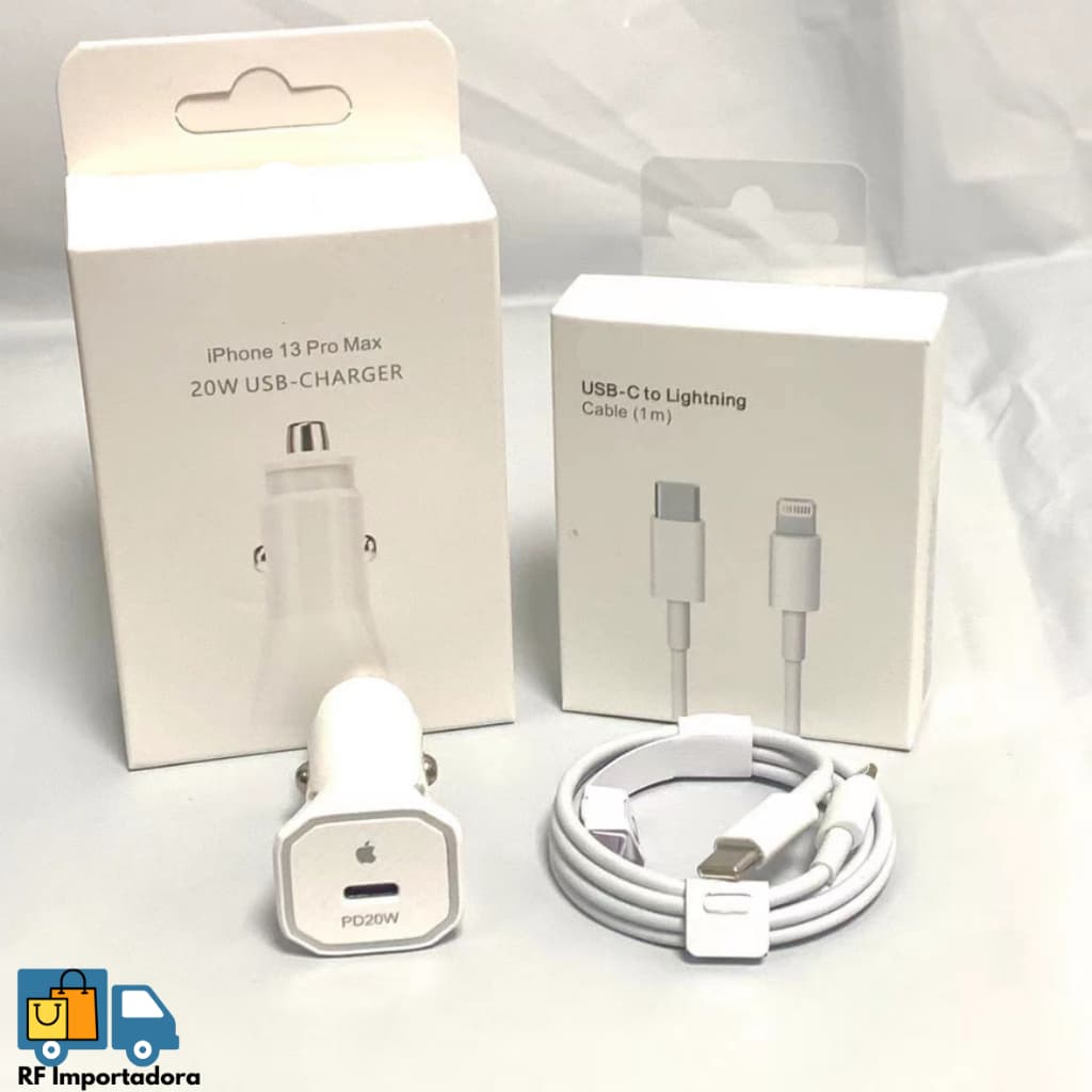 Carregador Veicular de iPhone Turbo 20W Apple Carregador de carro PD Tipo C Turbo X Lightning