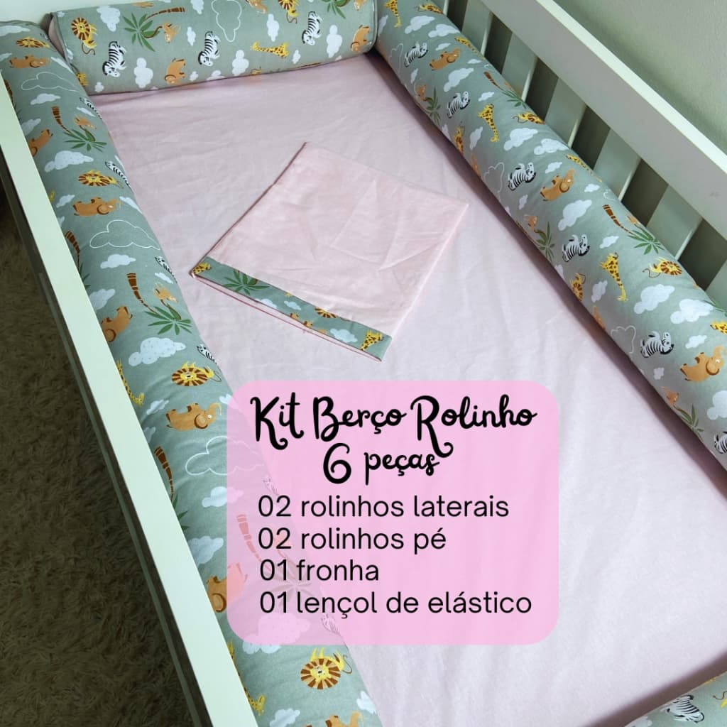 Kit de Berço Rolinho Safari 6 Peças 100% Algodão – Enxoval de Bebê Macio e Confortável