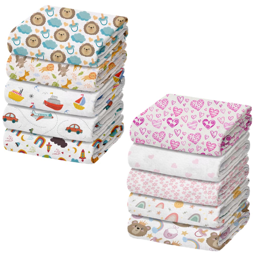 Pacote 5 Fraldas de Pano Luxo Marca Minasrey Estampada para Bebês e Recém-Nascidos Grande 70cm x 70cm 100% Algodão