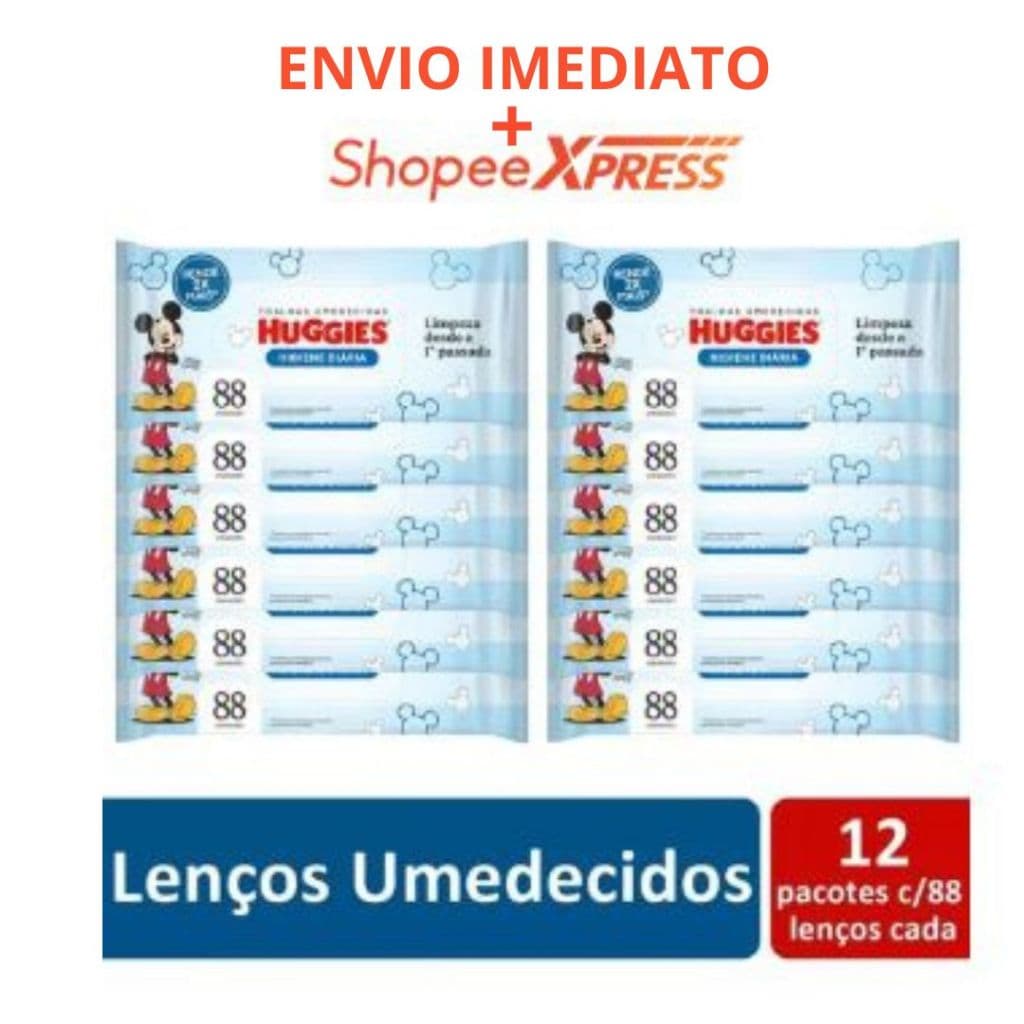 12 pacotes de Lenço Toalhinhas Umedecidas Tripla Proteção Huggies 88 unidades cada Kit