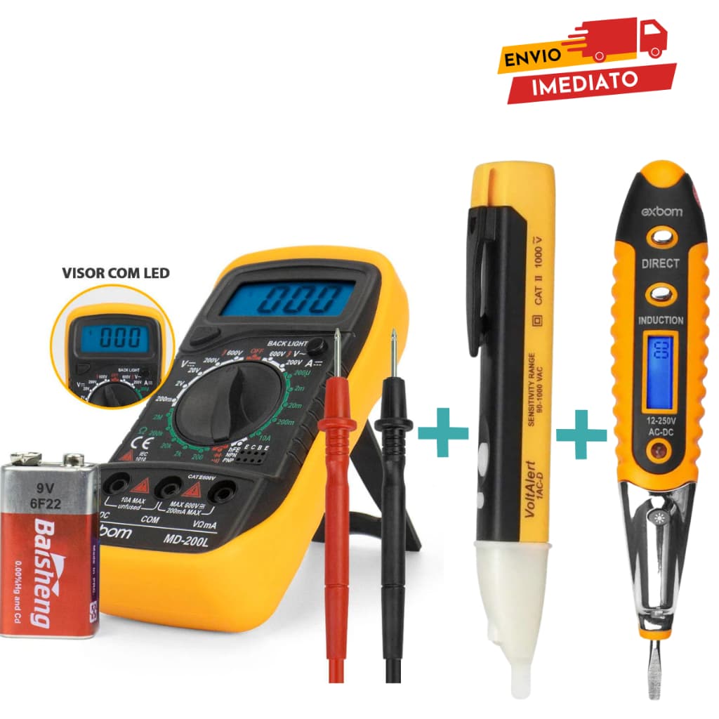 Kit Eletricista Profissional Multímetro Digital + Caneta de Tensão NCV + Chave de Teste Digital