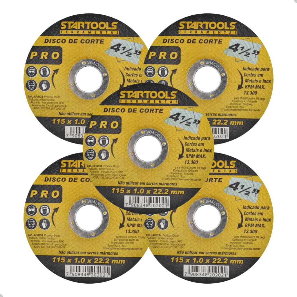 Kit 5 Disco de Corte Ferro Metal Inox 4 1/2” Esmerilhadeira Startools AR0134