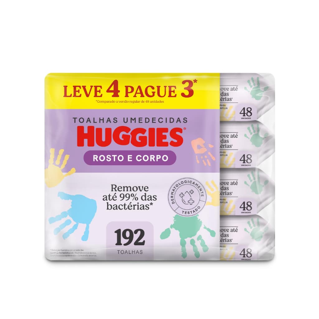 Toalha Umedecida Huggies Rosto e Corpo 48UN L4P3 com 192 Lenços