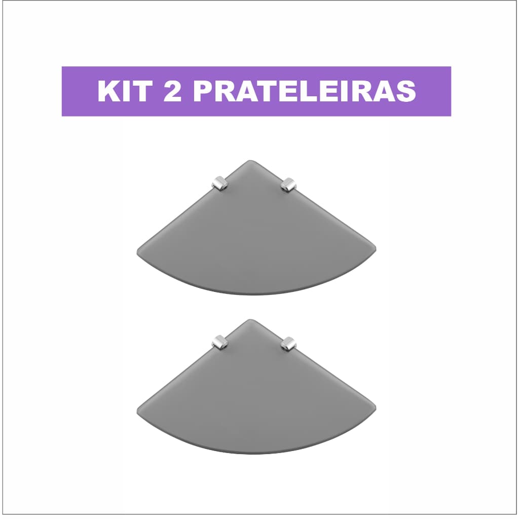 Kit 2 Prateleira Vidro Fume Organizador de Canto Para Banheiro Box 2 Suporte Fixação Parede