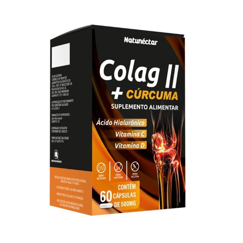 COLÁGENO TIPO 2 + CURCUMA + ÁCIDO HIALURÔNICO + VITAMINA C + VITAMINA D 60 CÁPSULAS - Natunéctar