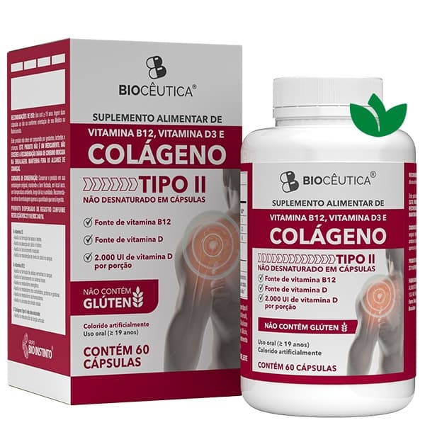 SUPLEMENTO ALIMENTAR DE VITAMINA B12, VITAMINA D3 E COLÁGENO TIPO II Cápsulas Biocêutica