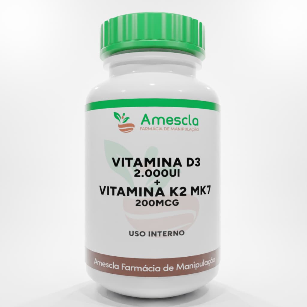 Vitamina D3 2.000ui + Vitamina K2 MK7 200mcg Com 60 ou 120 Cápsulas