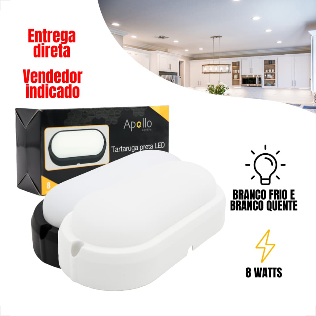 Luminária Arandela Tartaruga Led 8W Oval Branco Frio Quente 6500K 3000K Sobrepor Iluminação Led PVC