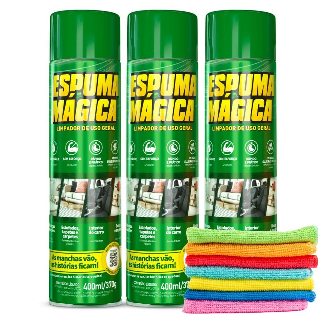 Kit 3 Espuma Mágica Limpador Geral Sofá Carro Proauto 400ml + Pano de Microfibra