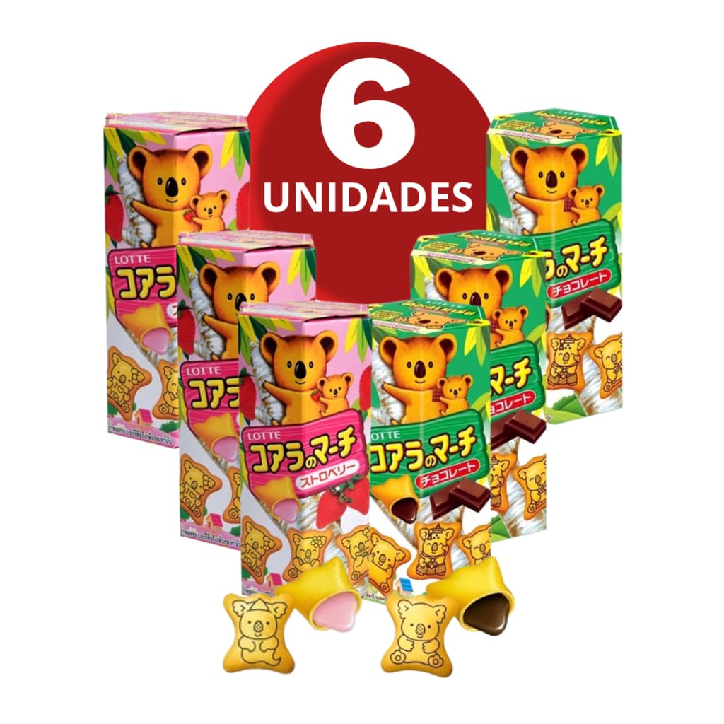 Pack até 6 Caixas Biscoito Chocolate Japonês Koala Coala Importado Chocolate Morango Natal Natalino