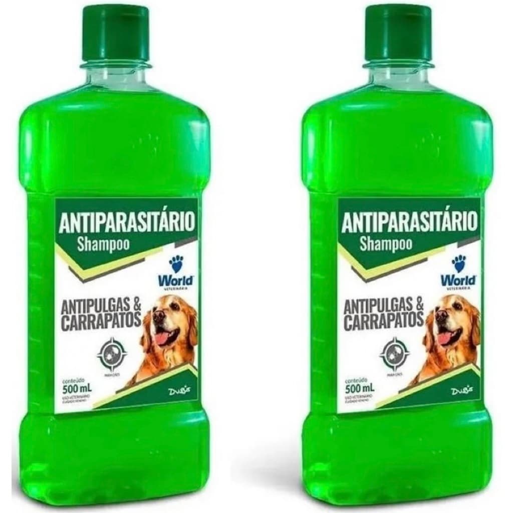 KIT 2 Shampoos 500ml Antiparasitário Contra Pulgas e Carrapatos Para Cães E Gatos World Dug's