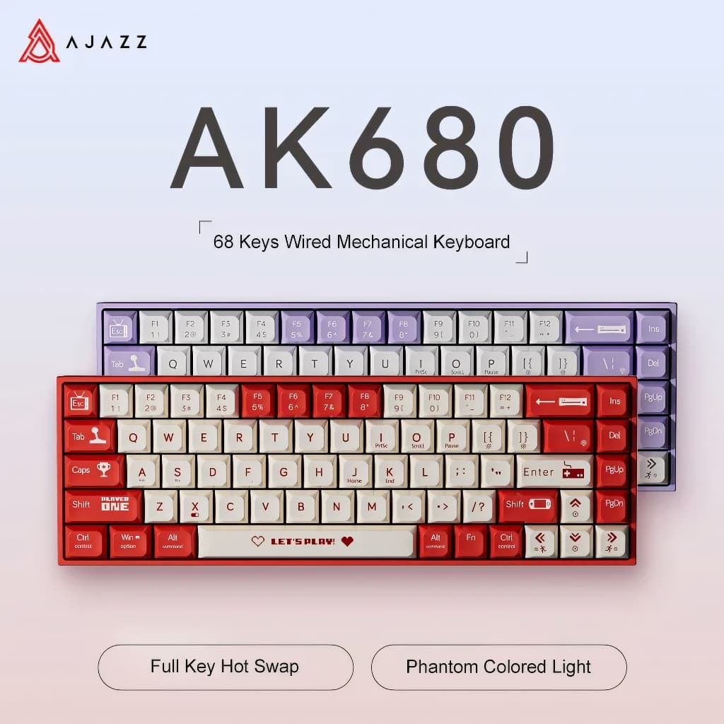 Teclado Mecânico AJAZZ AK680 - ABS Keycap 68 Teclas, Com Fio, Hot Swap Para PC