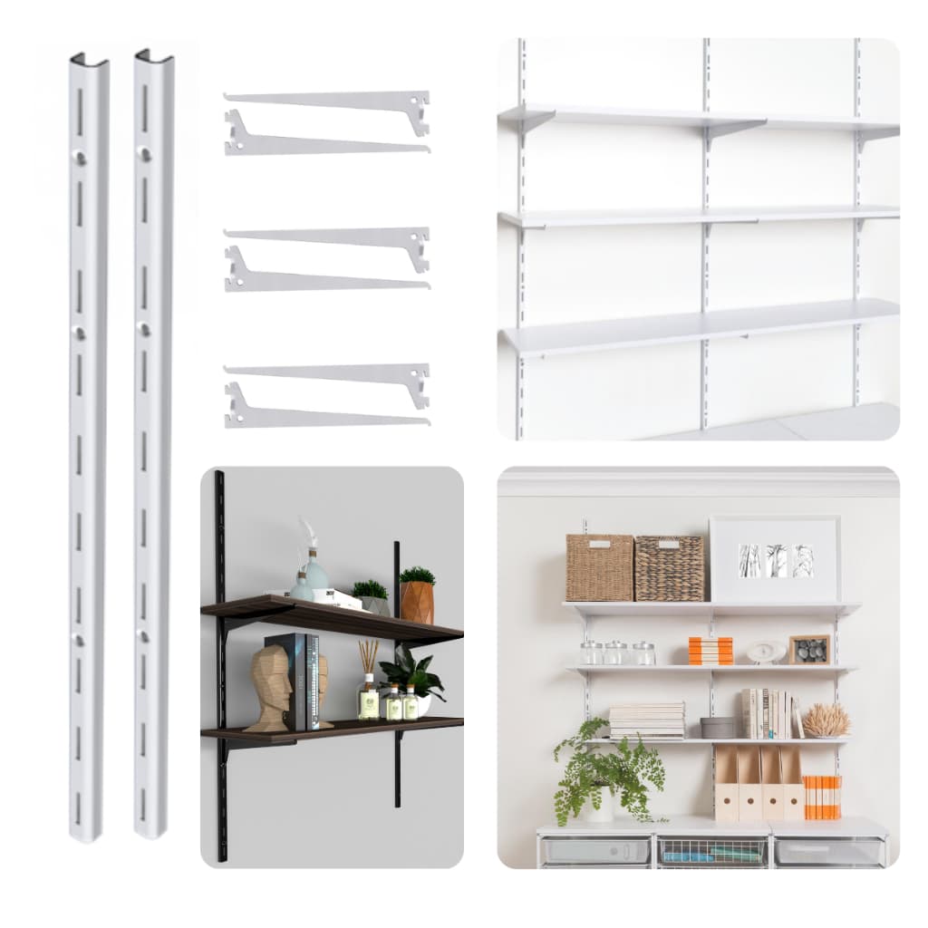 Kit Prateleira Parede 2 Trilhos Cremalheira 100cm 6 Suportes Estante Ajustável Ferro 20cm 25cm 30cm 40cm