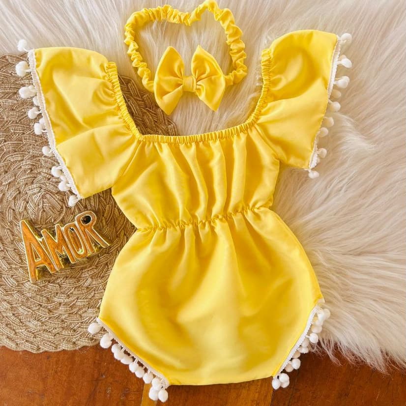 Body Infantil Menina com Manguinha e Tiara! Look Perfeito | Macaquinho de Bebê