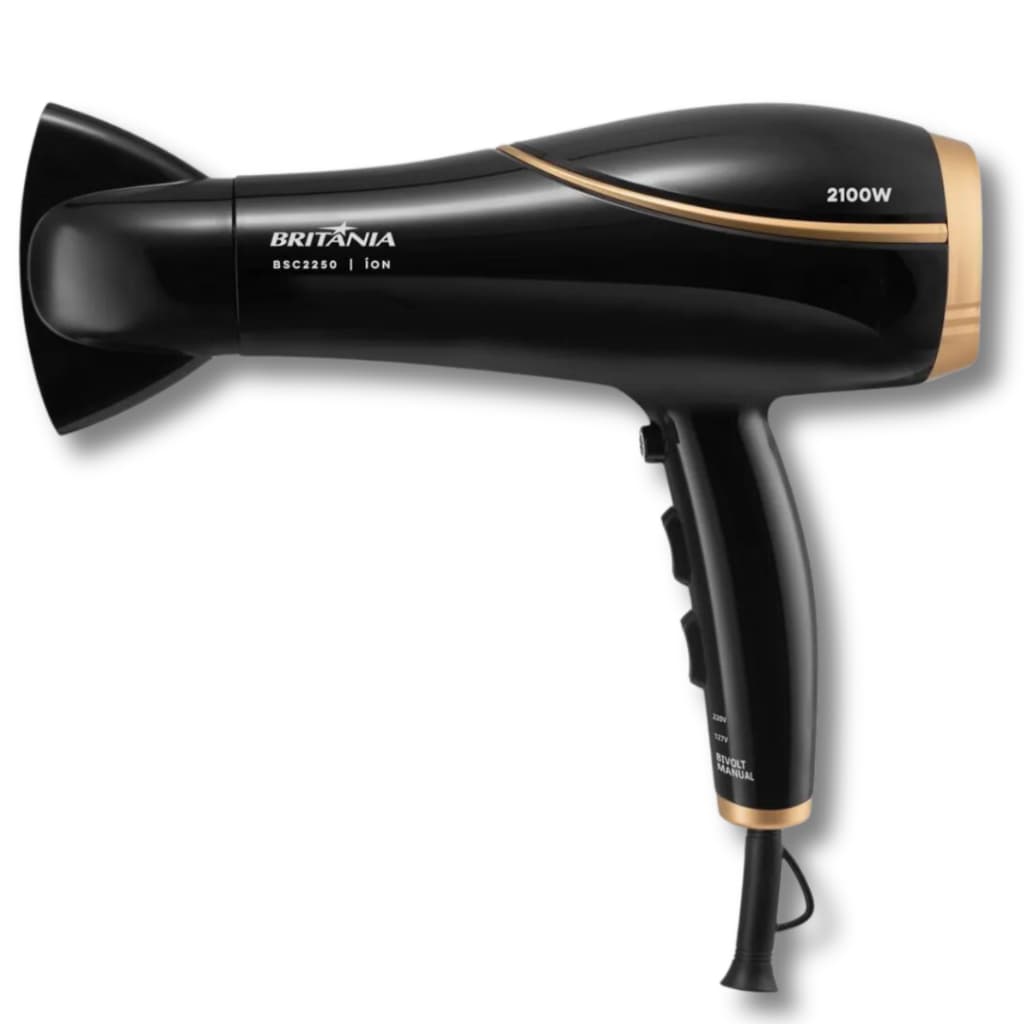 Secador Bivolt 2100W Profissional Britânia BSC2250 Íon Preto/Dourado