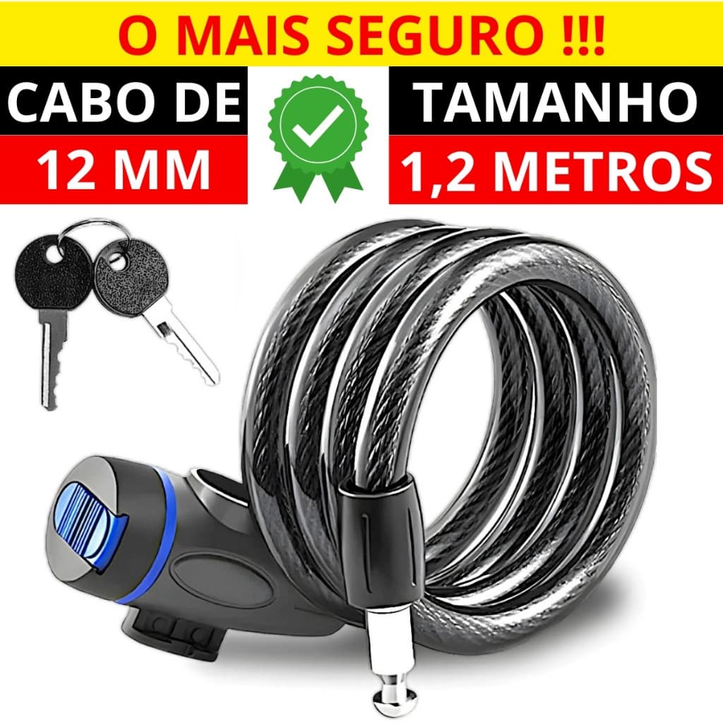 Cadeado Bicicleta Com Chave Aço Reforçado Tranca Trava Bike Moto Portão Capacete