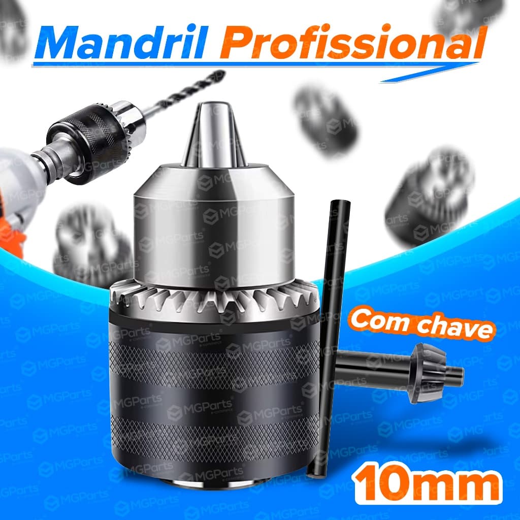 Mandril 3/8 para Furadeira Profissional com Chave Martelete Parafusadeira Aço 10mm