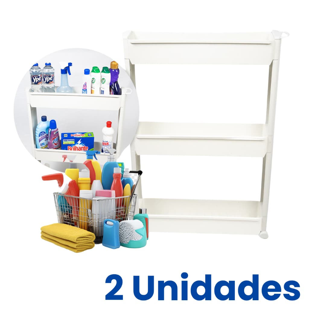 Kit 2 Armários Organizador Prateleira Multiuso Com Rodinhas Rodizio Cozinha Banheiro Lavanderia