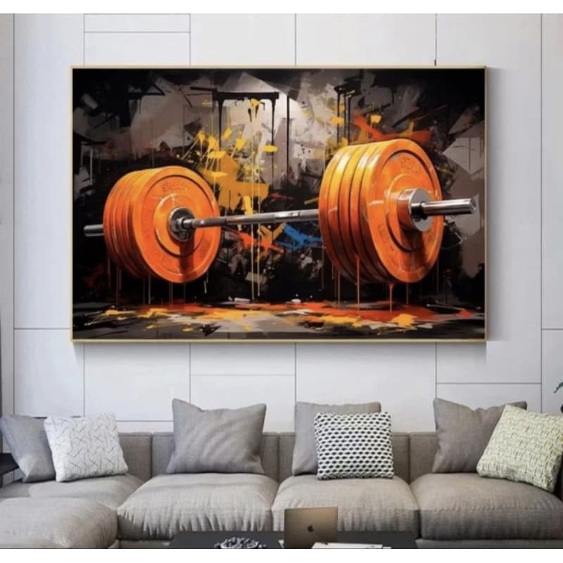 Quadro Decorativo academia peso laranja halteres musculação academia