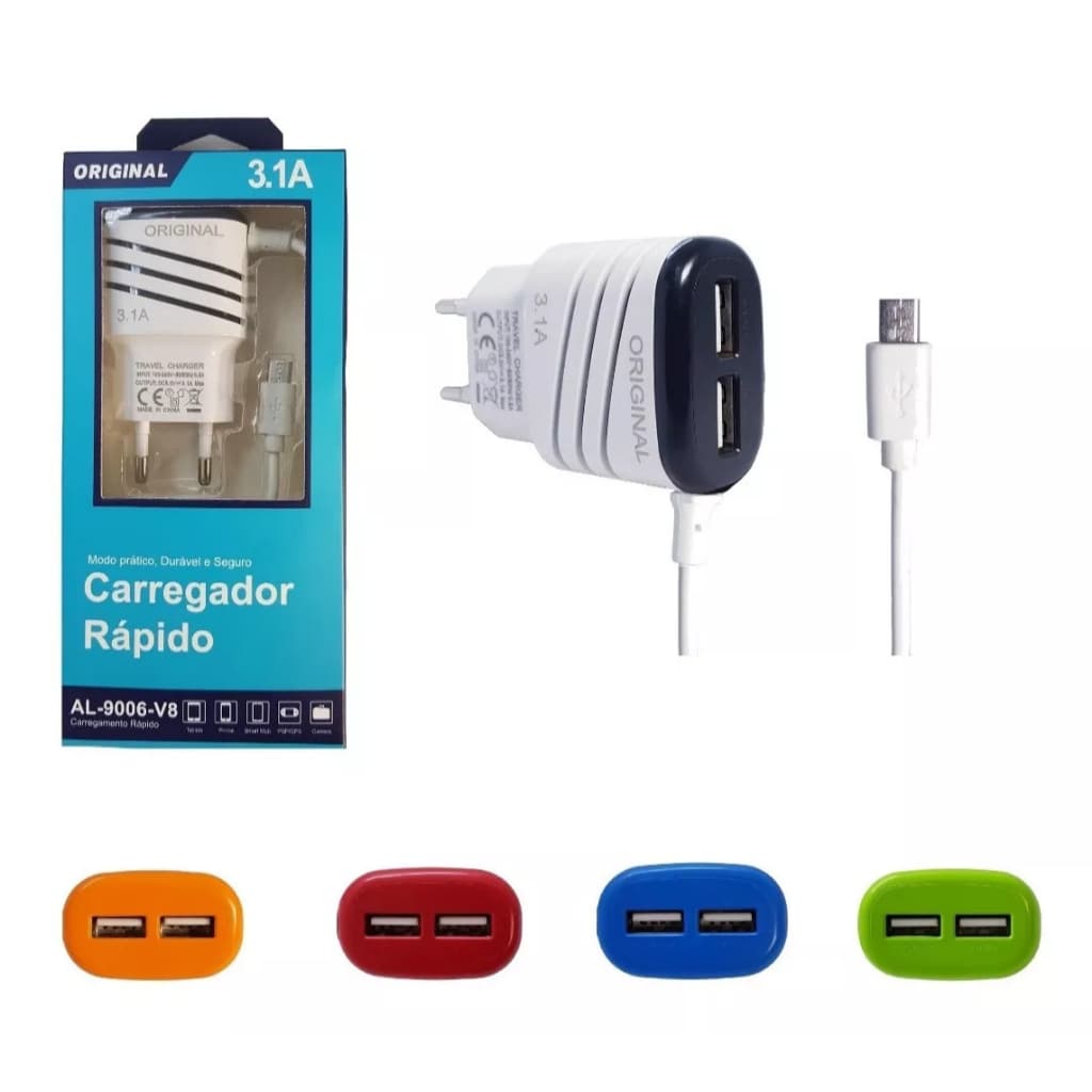 10 Carregador Celular Rápido 3.1a Al-9006 Micro Usb + 2x Usb