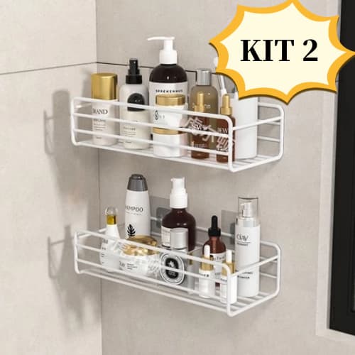 Kit 2 Prateleiras Suporte Com Alto Adesivos Para Parede Banheiro Cozinha Shampoo E Sabonete Prateleira de Panheiro