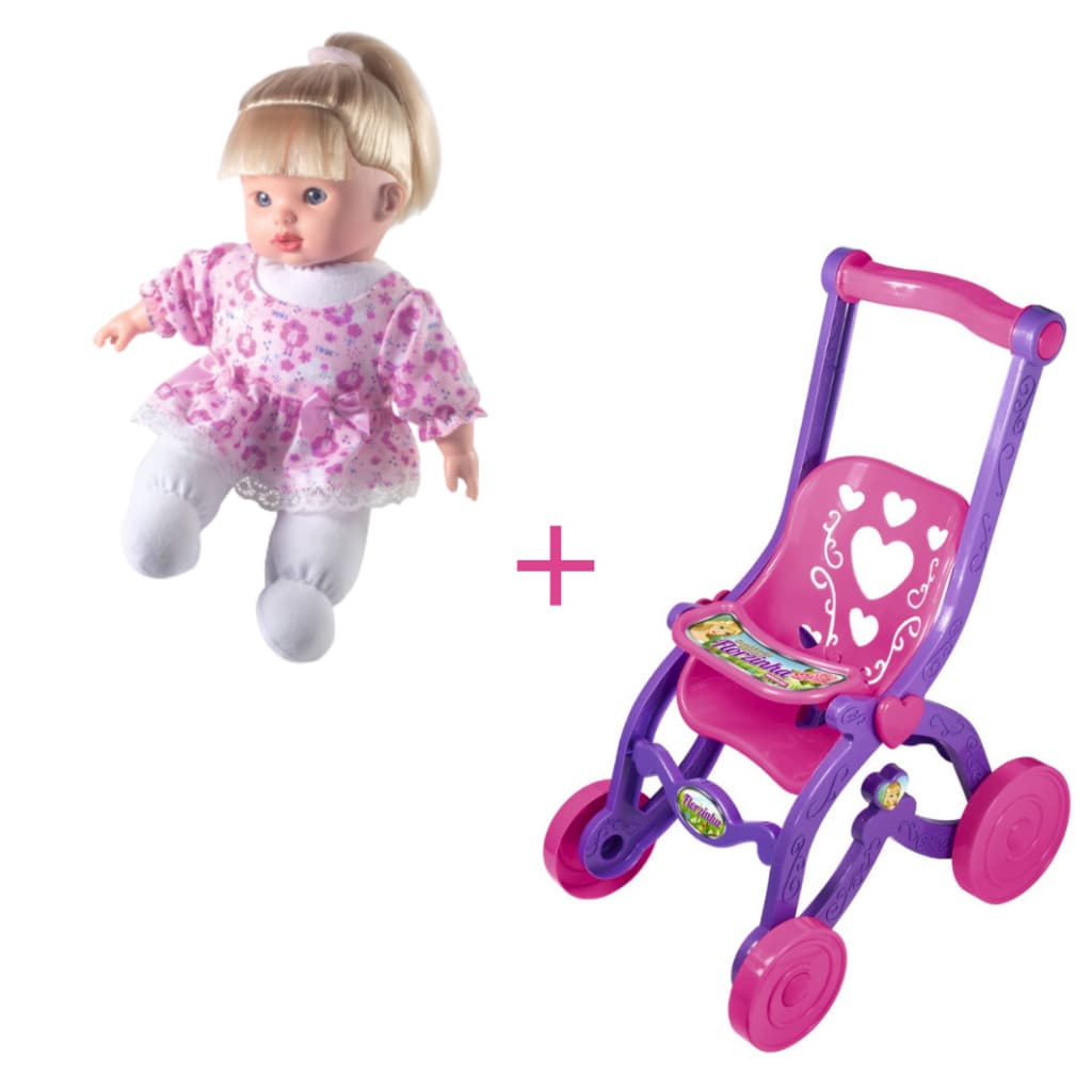 Boneca Macia Soft Hair com carrinho de passeio bebe para boneca Florzinha kit