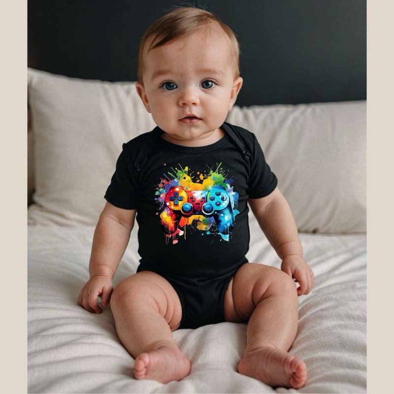 Body Infantil Bebê Algodão VideoGame Gamer Controle Color Mêsversário Conforto Ensaio Fotográfico Fun