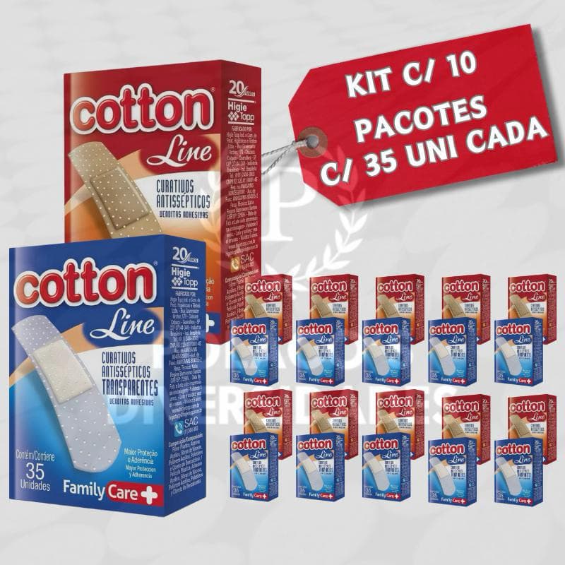 KIT 10 Curativos Antissepticos Cotton Line 35 Unidades Cada