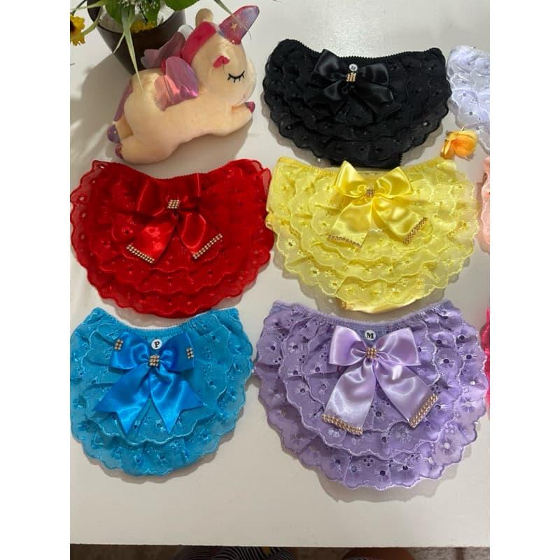 05 Calcinha Infantil Tapa Fralda Bunda Rica - Kit com 5 Calcinhas Bordado Inglês com Laço