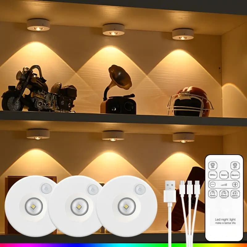 Luminaria LED Recarregável Com Controle Remoto Para Armario Cor Brilho Ajustável Montagem Magnética
