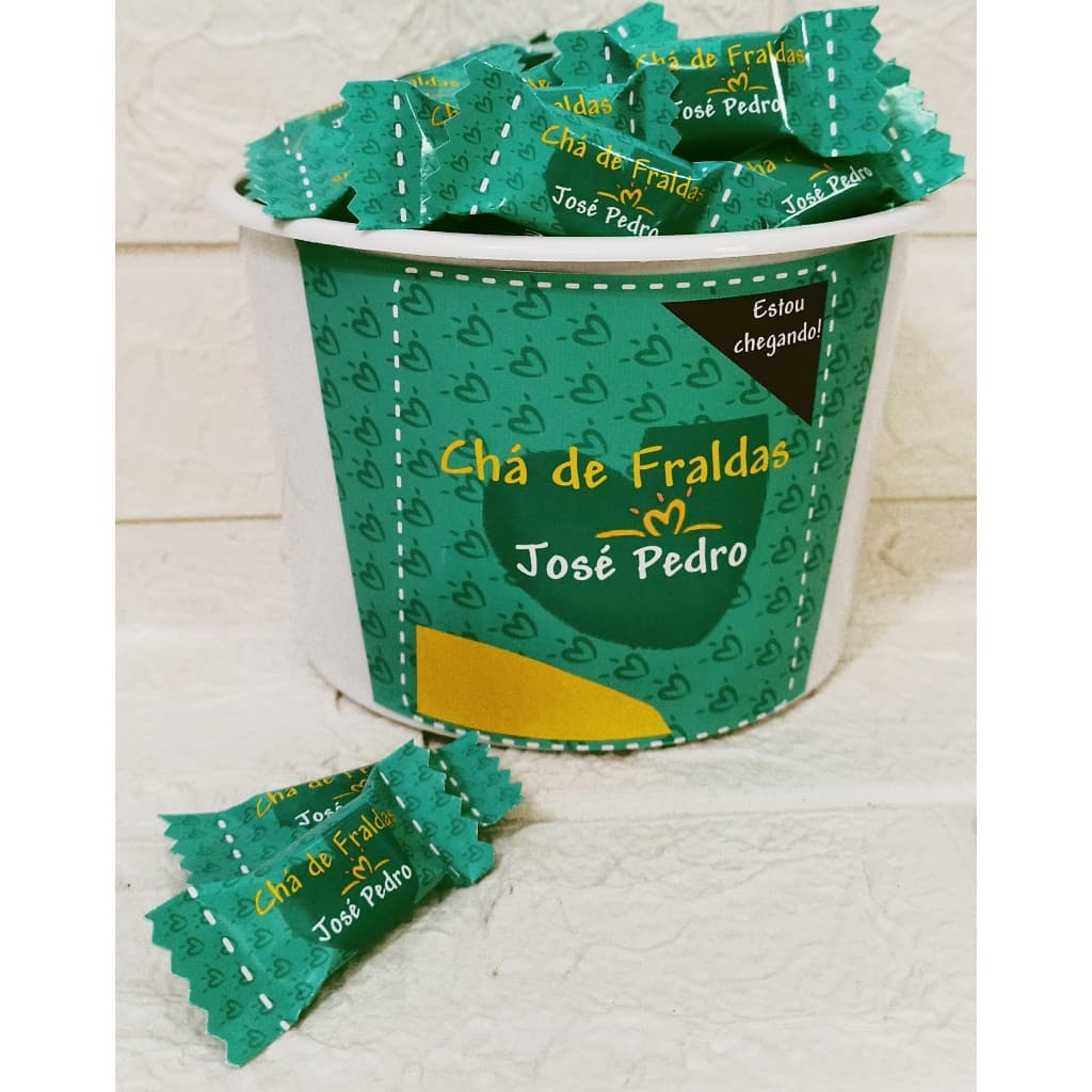 Balas Personalizadas no Baldinho Chá de Fraldas Pampers