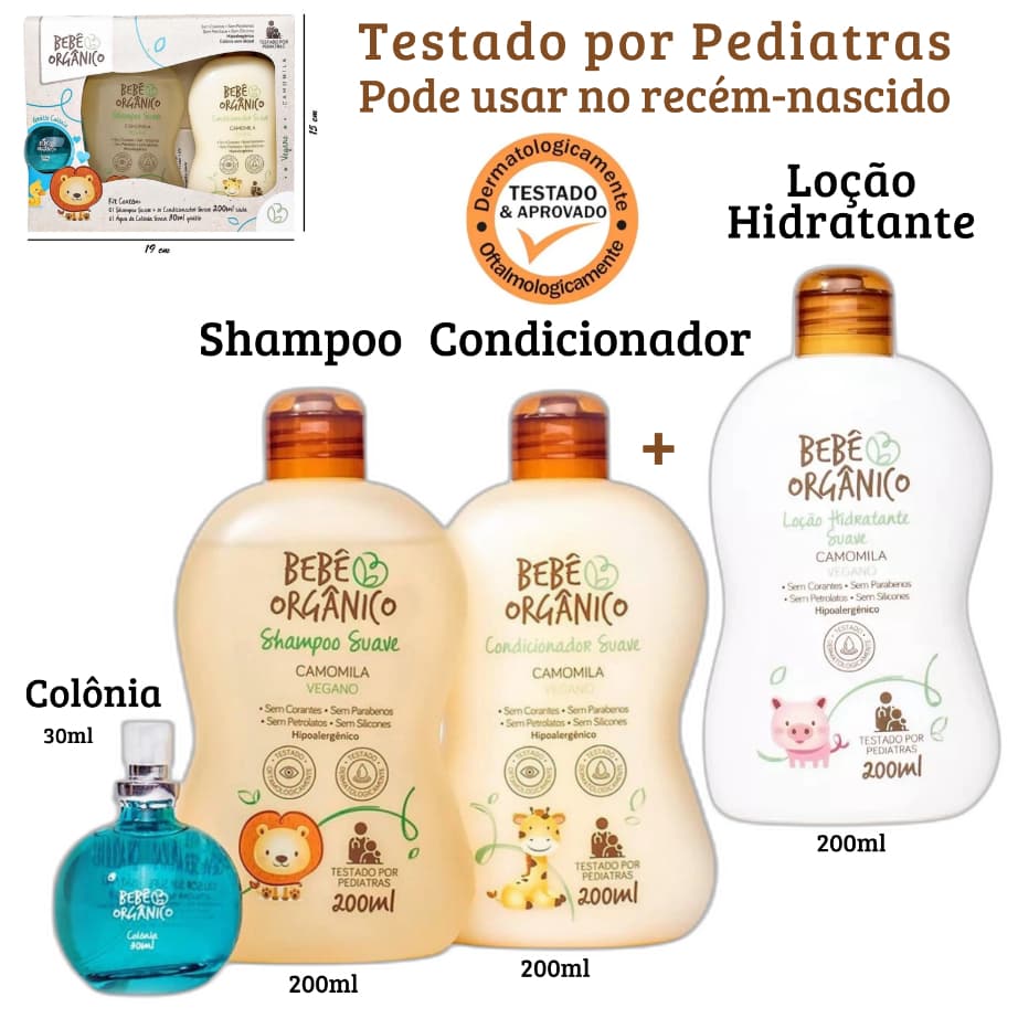 Kit Shampoo + Condicionador + Colônia Sem Álcool + Loção Hidratante - Cuidado Natural Bebê 630ml