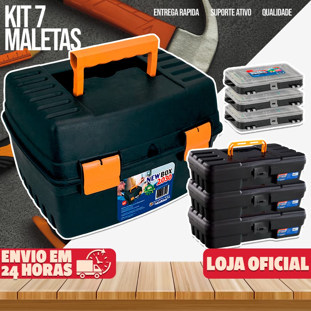 Kit 7 Maletas de Ferramentas Caixa de Ferramenta Maleta Grande Reforçada Organizadora Multiuso