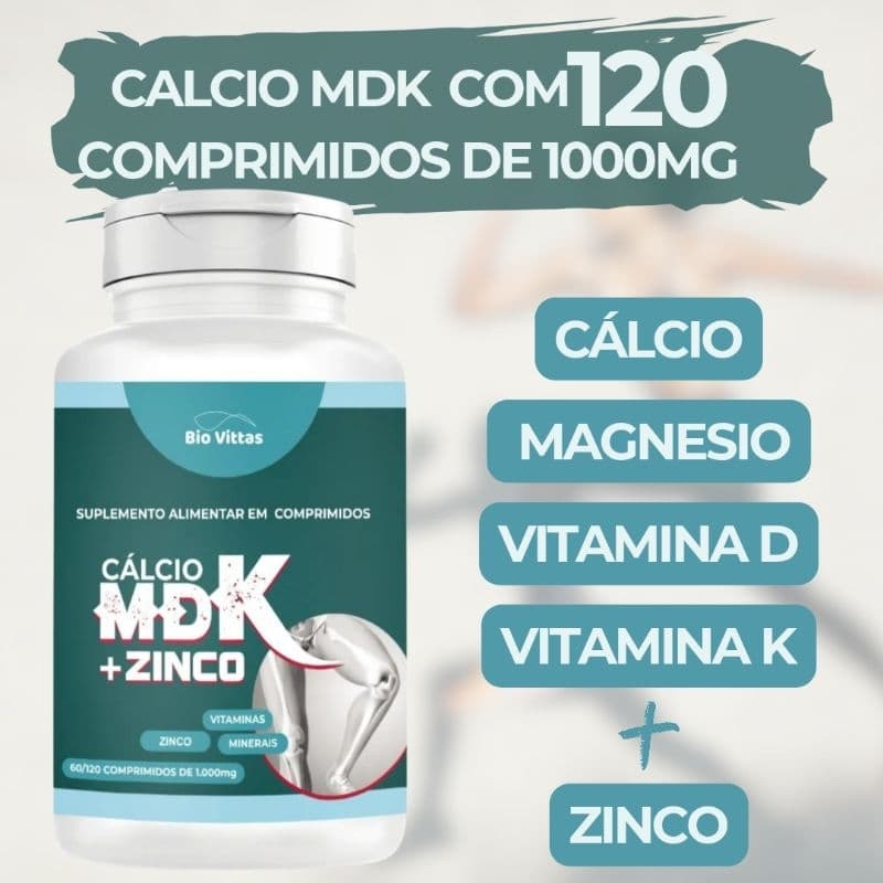 Calcio ,magnésio , vitamina D, vitamina K + Zinco 120 comprimidos 1000mg Biovittas