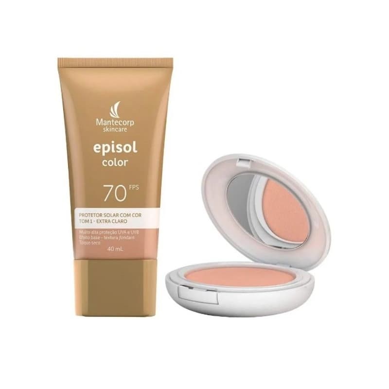 Kit Episol Color Protetor Solar Pele Extra Clara FPS50 Pó Compacto 10g + Protetor Solar Tom 1 Extra Claro 70 FPS 40g