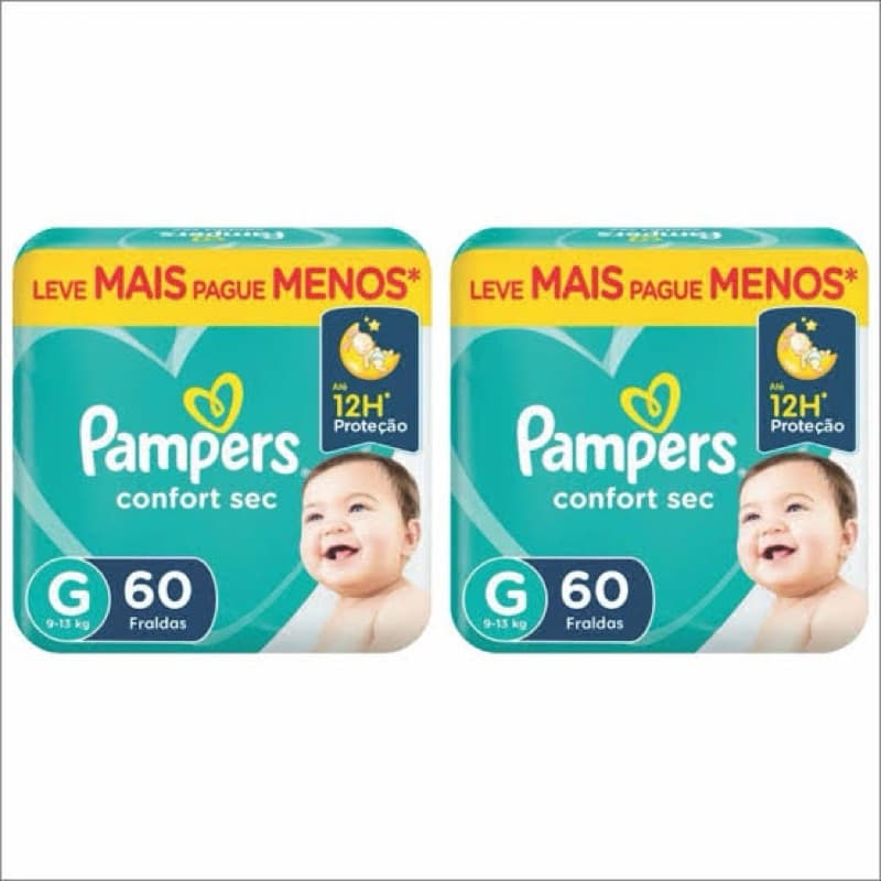 Kit Fralda Pampers Confort sec 2 Packs Tamanho G com 60 Unidades
