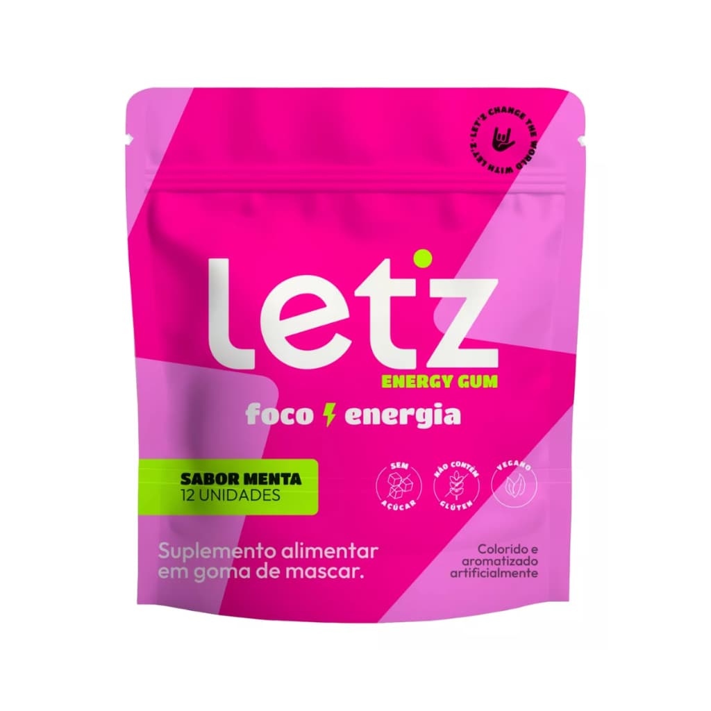 Chiclete Energético Letz Gum Pré-treino Cafeína Taurina 1 pacote (12 unidades)