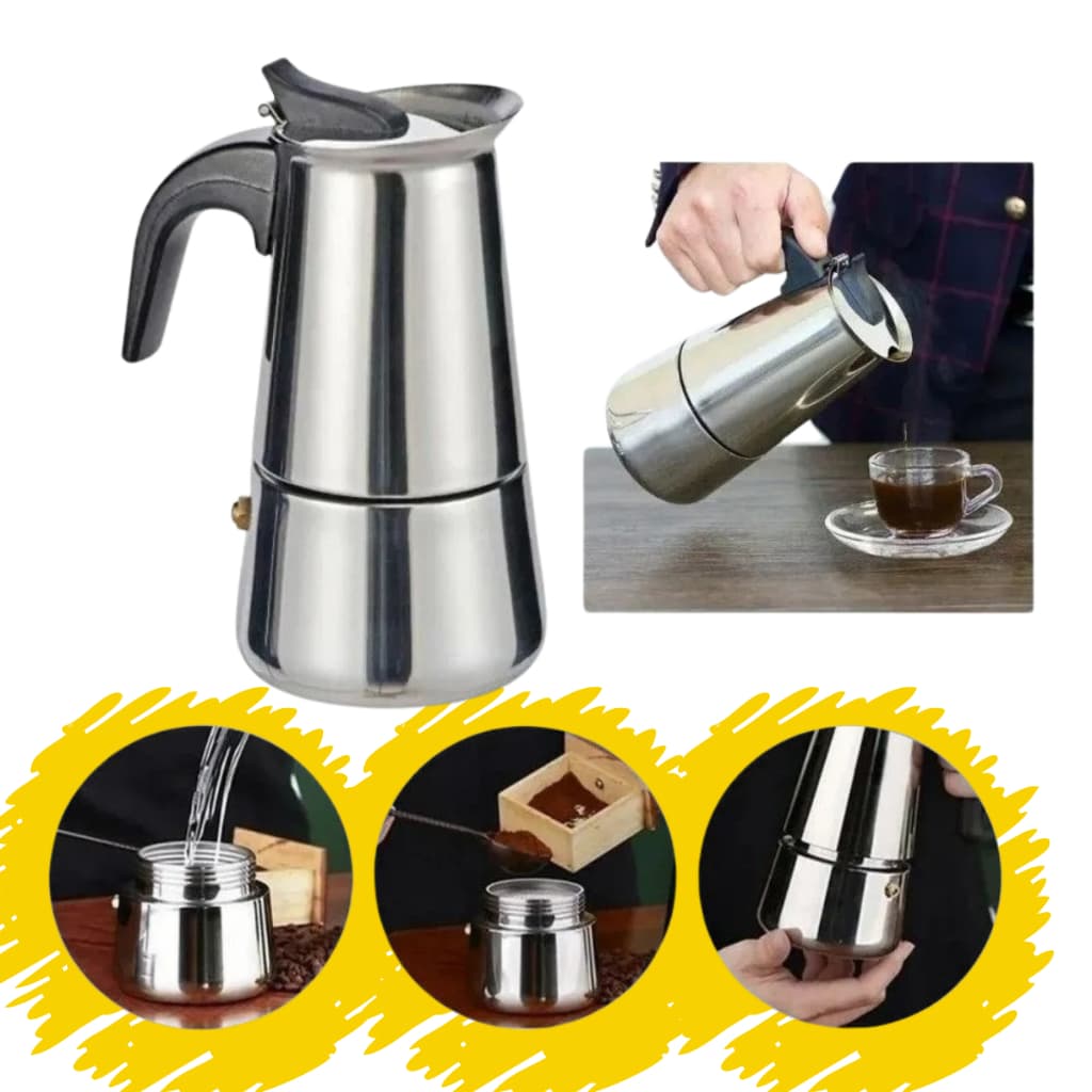 Cafeteira Italiana Inox Premium para 6 Xícaras Café Cha Moka Cozinha Expresso Aço Inox Luxo Elegante