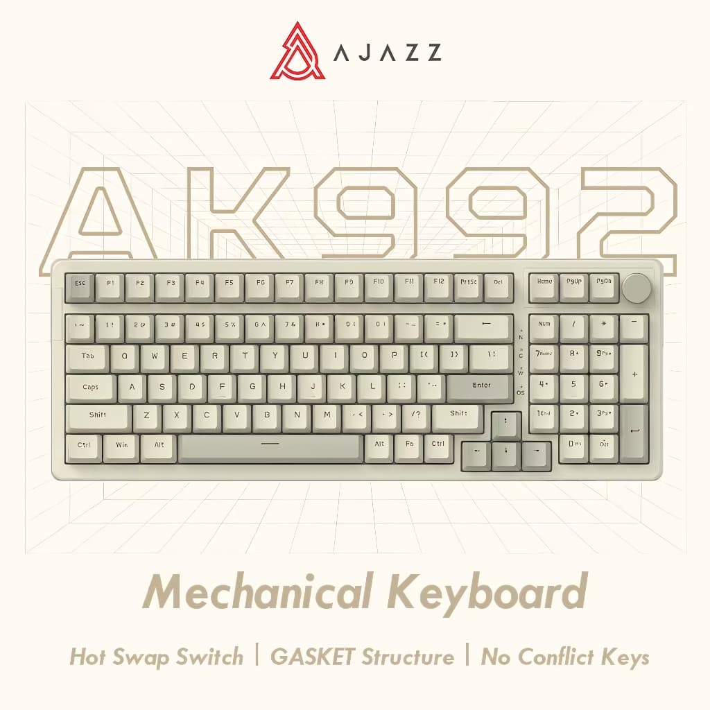 Teclado Mecânico AJAZZ AK992 Bluetooth Sem Fio 2.4G, Com Luz de Fundo, Teclado Gamer Para PC