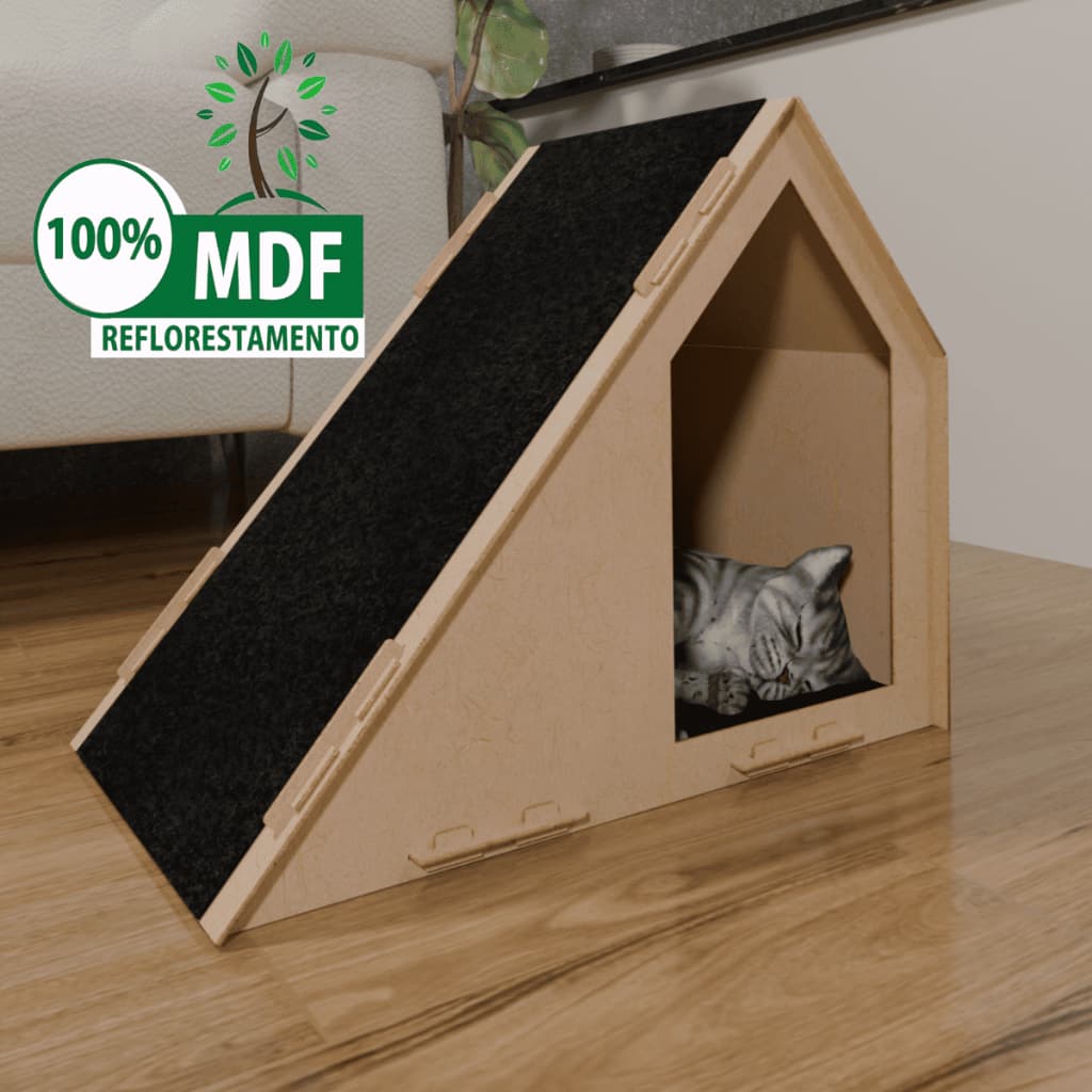 Casinha para Gatos de Madeira MDF - Com Rampa para Unhas Afiadas
