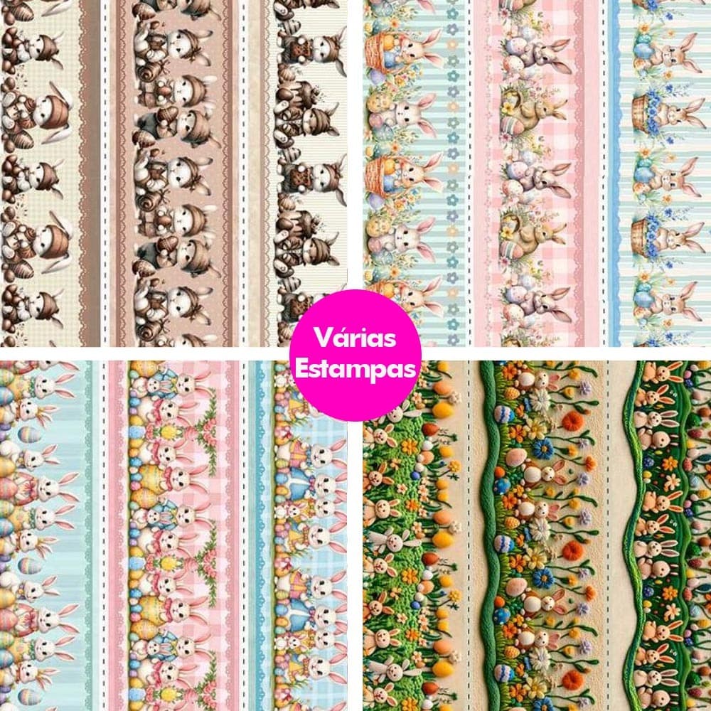 Tecido Tricoline Digital 100% Algodão 50cm x 1,50m Barrado Páscoa Patchwork