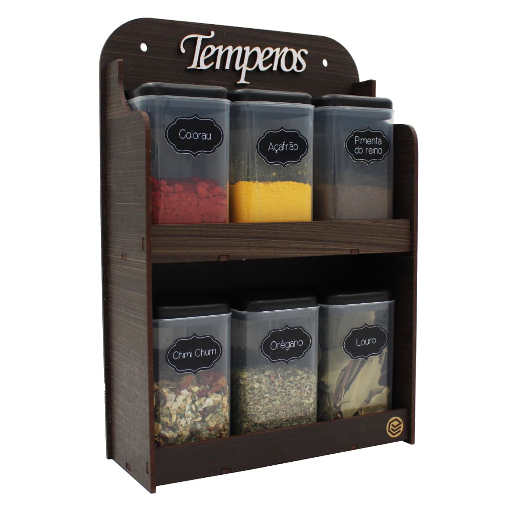 Porta Temperos 6 Potes Mesa Parede Em Mdf Pintado Pote Tempero Condimentos Mantimentos Original