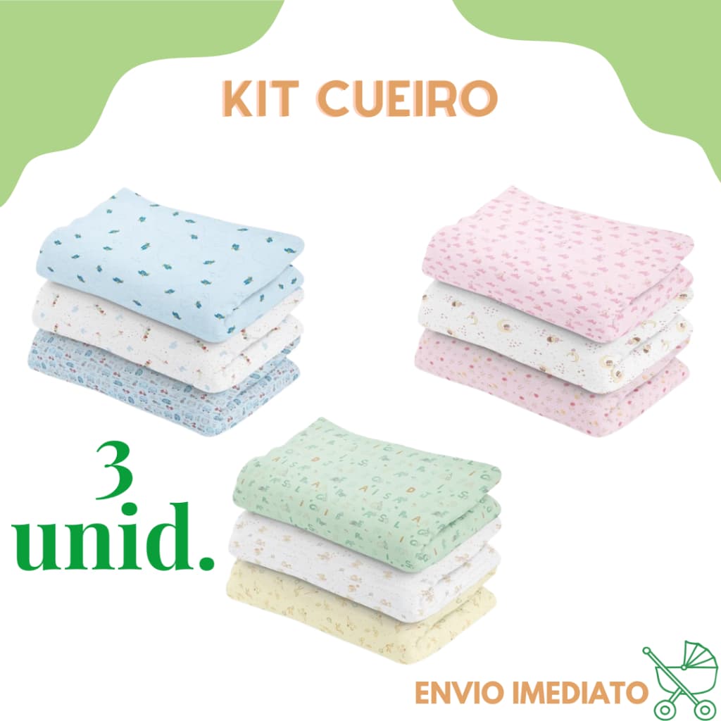 Kit 3 Cueiro Flanelado Estampado 50 x 80 Enxoval Infantil Bebê Menino Menina Neutro