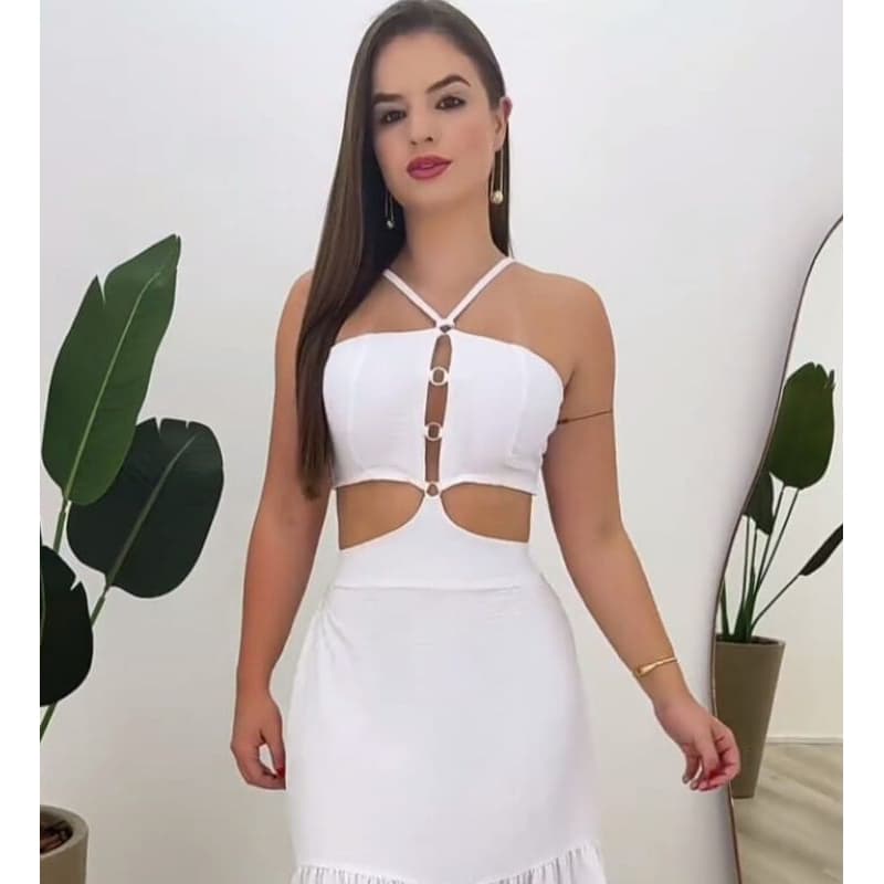 VESTIDO FEMININO LONGO COR BRANCO COM 4 ARGOLAS FEMININA