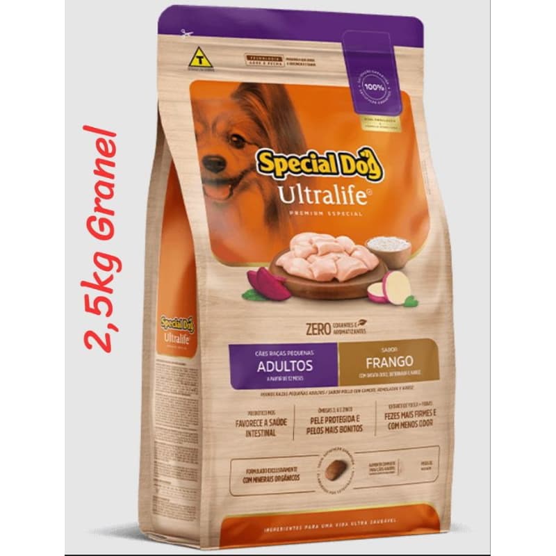 2,5 kg granel, SPECIAL DOG ULTRALIFE FRANGO, com batata doce, ração para cachorro adultos raças pequenas, Premium Espec.