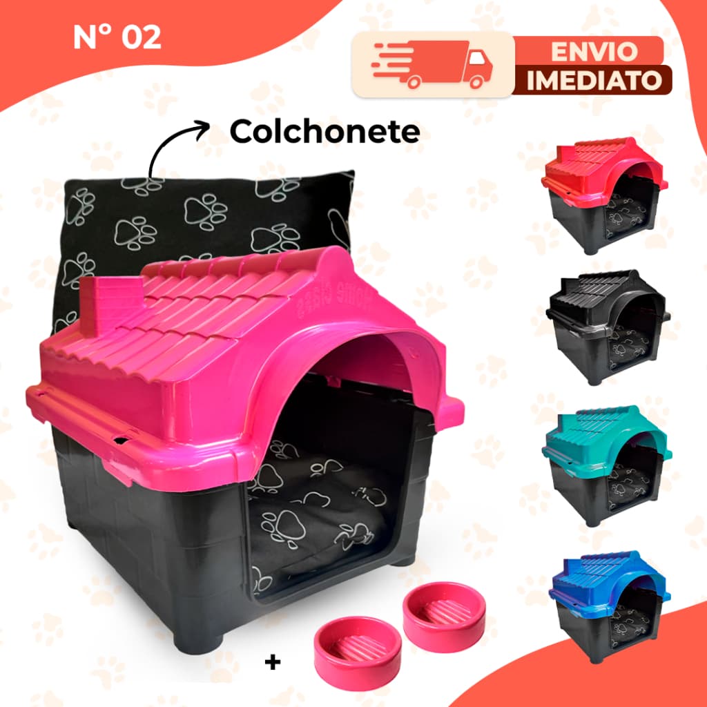 Casinha de Cachorro Com Colchão N 2 Casa Pet Cachorros Pequenos Com Comedouro Bebedouro