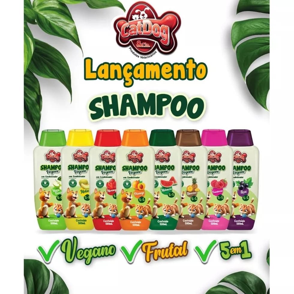 Shampoo vegano 5x1 para cães e gatos 500 ml Frutal